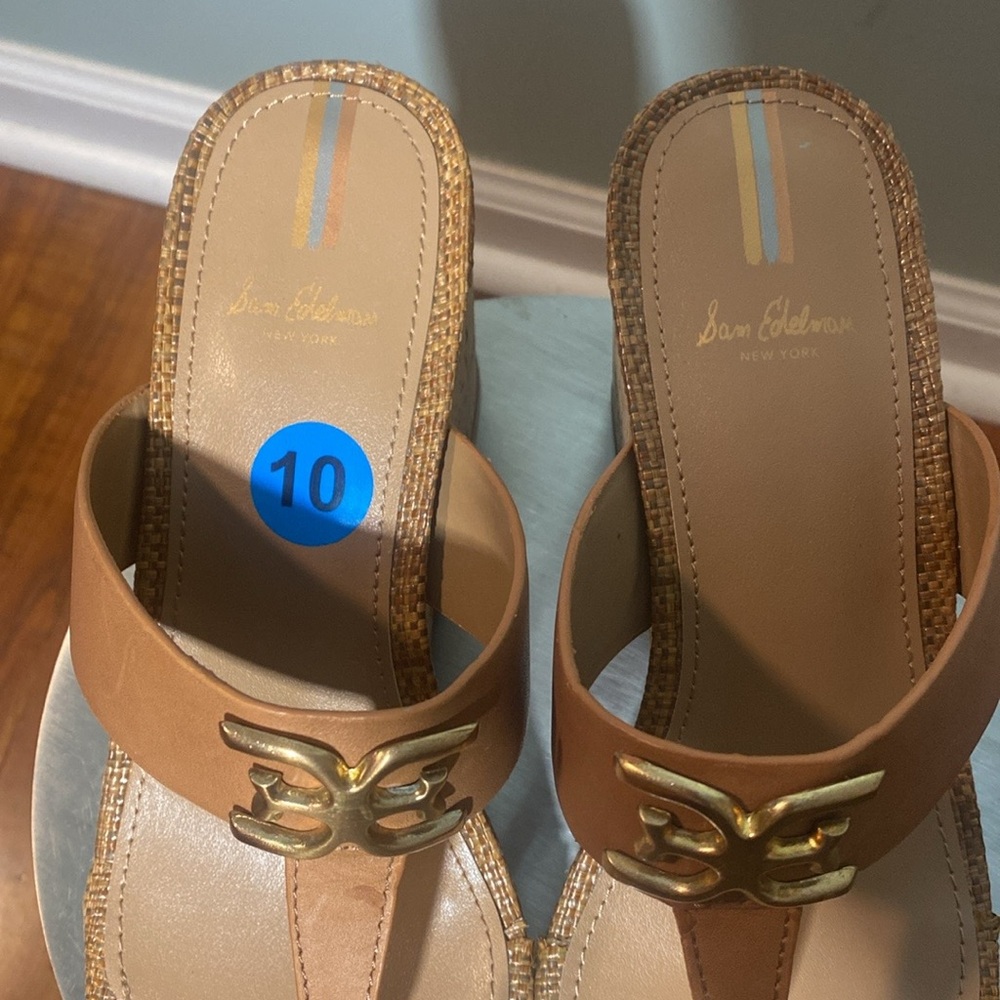NWOT SAM EDELMAN YARDLIE TAN CORK THONG SANDALS - Picture 9 of 15
